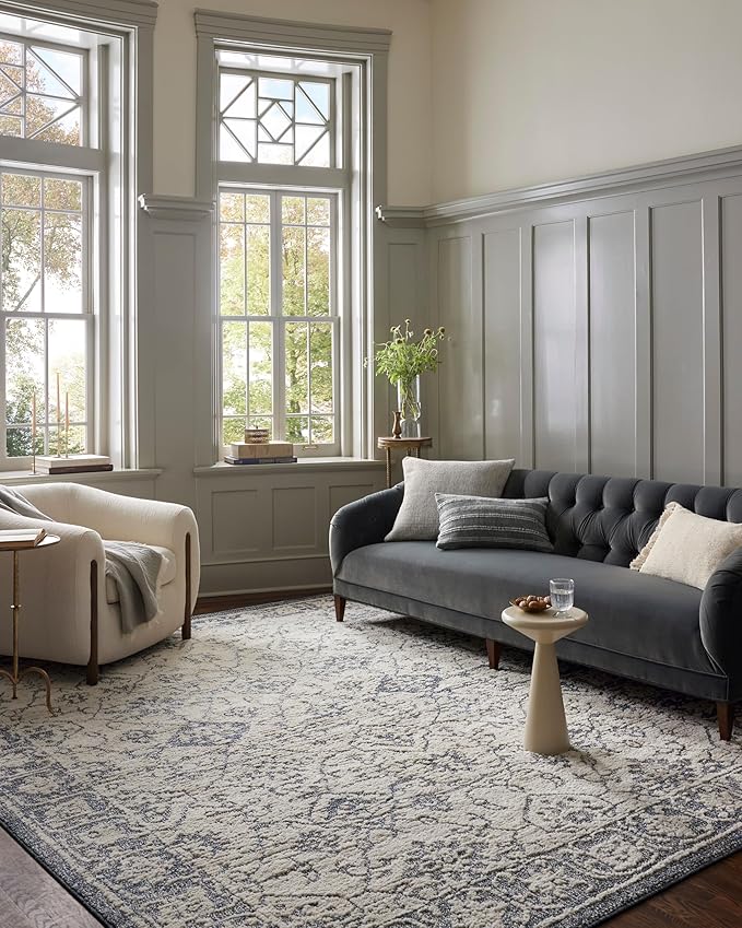 Loloi Magnolia Home by Joanna Gaines Gigi Collection GIG-02 Ivory/Blue 6'-7" x 9'-2" Area Rug