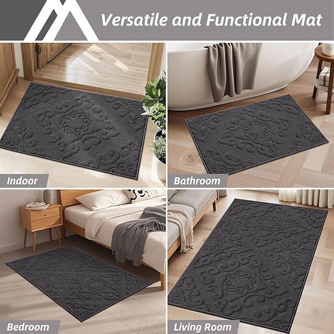 COSY HOMEER Door Mat 20”x32”,Absorbent Dirt Trapper Entryway Rugs,Non-Slip Welcome Mat,Washable Entry Rugs,Low Pile Doormat for Front Back Door,Wet Shoes & Paws,Dark Grey