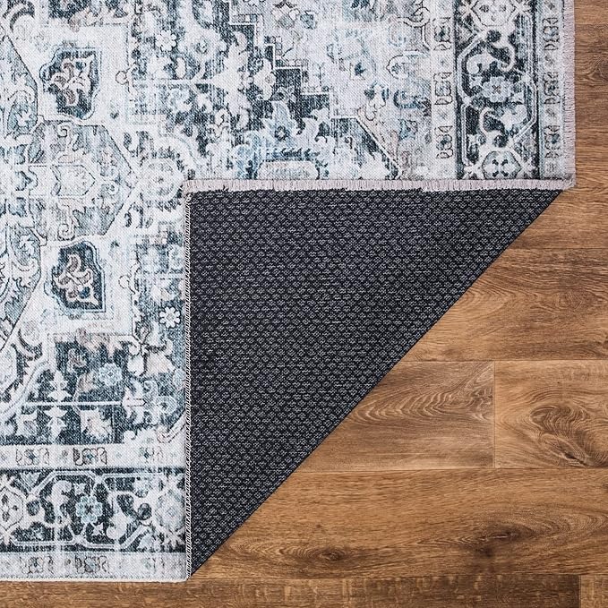 Bloom Rugs Caria Washable Non-Slip 5x7 Rug - Denim Blue Traditional Area Rug for Living Room, Bedroom, Dining Room, and Kitchen - Exact Size: 5' x 7'