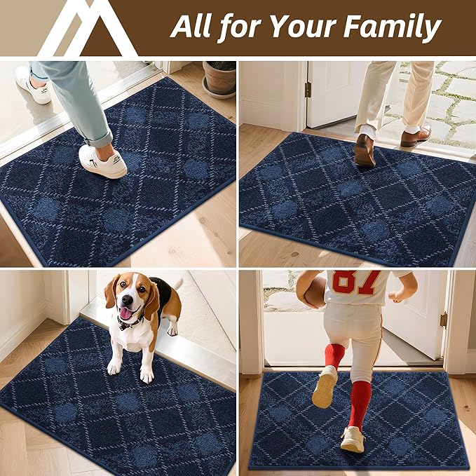COSY HOMEER Plaid Door Mat 20" x 32",Dirt Trapper Entryway Rugs,Non-Slip Washable Farmhouse Doormat,Low Profile Welcome Mats for Paws Navy Blue