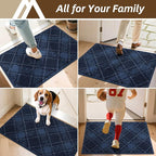 COSY HOMEER Plaid Door Mat 20" x 32",Dirt Trapper Entryway Rugs,Non-Slip Washable Farmhouse Doormat,Low Profile Welcome Mats for Paws Navy Blue