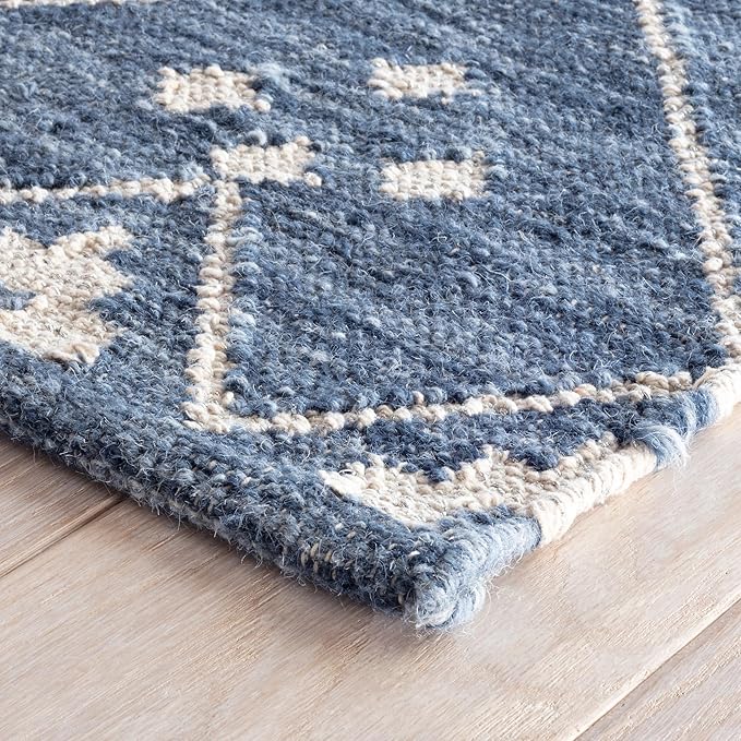 Dash & Albert Kota Indigo Handwoven Wool Rug, 9.5 X 13.5 Feet, Blue Geometric Pattern