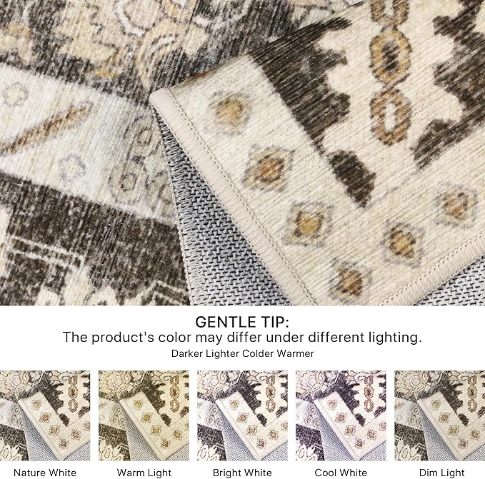 5x7 Area Rug Machine Washable Boho Rug for Living Room,Ultra-Thin Low Pile Carpet,Lightweight Indoor Printed Rug,Non Slip Floral Area Rug for Bedroom, Dining Room, Home Office,Brown