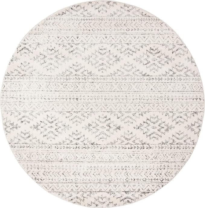 SAFAVIEH Tulum Collection Area Rug - 6'7" Round, Ivory & Grey, Moroccan Boho Tribal Design, Non-Shedding & Easy to Clean, Ideal for Living Room, Bedroom, Dining Space (TUL272A)