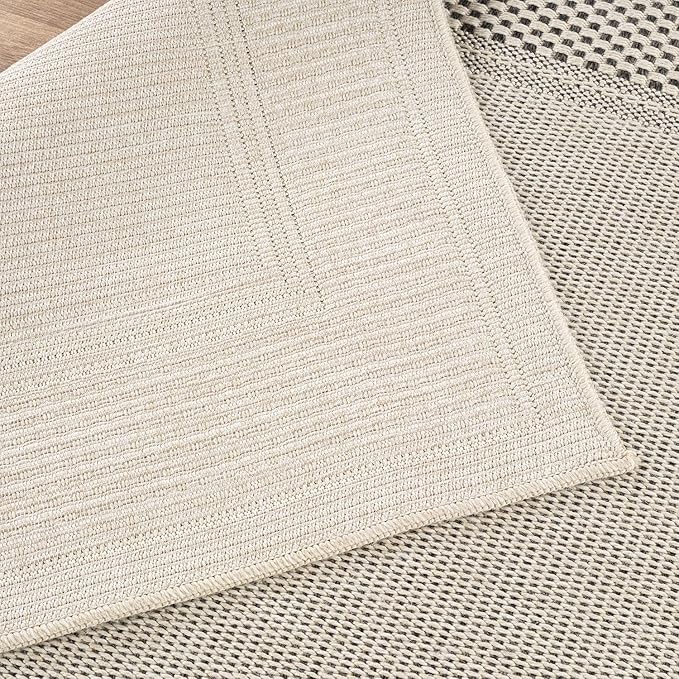 CAMILSON Easy Jute Rug 6x9, Indoor Outdoor Off-White Color Fiber Area Rugs for Entry, Living Room and Farmhouse Rug, Bordered Boho Woven Design, Easy-Cleaning, Washable Outside Carpet (6 x 9)