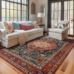 YJ.GWL Area Rugs for Living Room 9x12 Machine Washable Rugs, Non Slip Floral Vintage Rug Indoor Carpet, Stain Resistant Large Rug for Bedroom Dining Room, Orange-Red