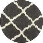 SAFAVIEH Dallas Shag Collection Area Rug - 4' Round, Dark Grey & Ivory, Trellis Design, Non-Shedding & Easy Care, 1.5-inch Thick Ideal for High Traffic Areas in Living Room, Bedroom (SGD257A)