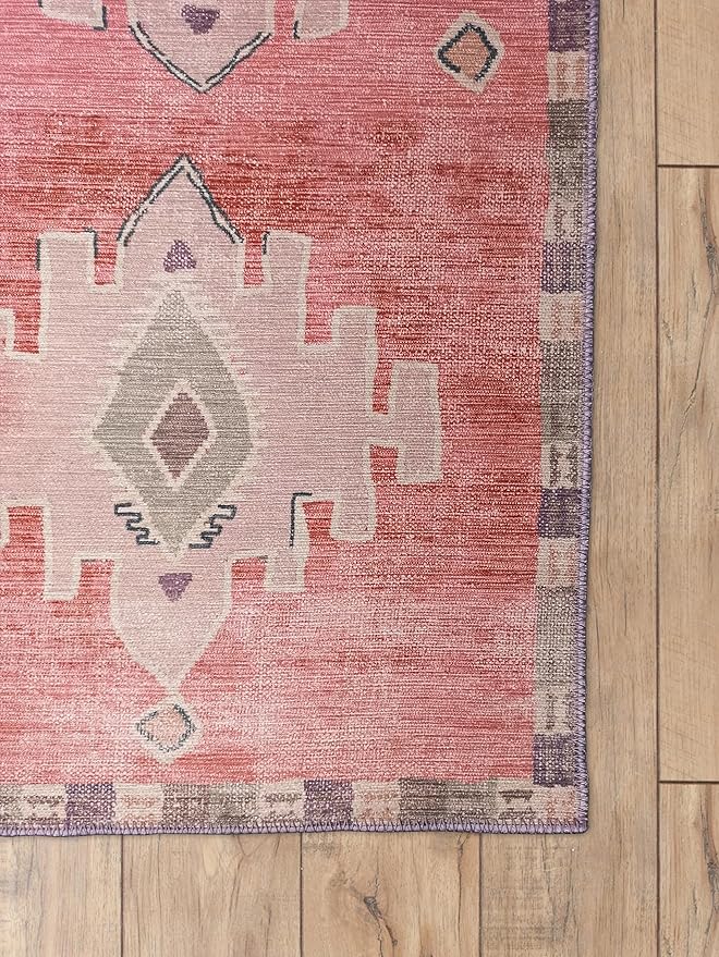 Fame Rugs Turkish Rug. Washable Vintage Oriental Antique Inspired Traditional Doormat Small Modern Area Rugs Luxury Entryway Entry Bedroom Bathroom Kitchen (379PP, 2'5 x 13'1)