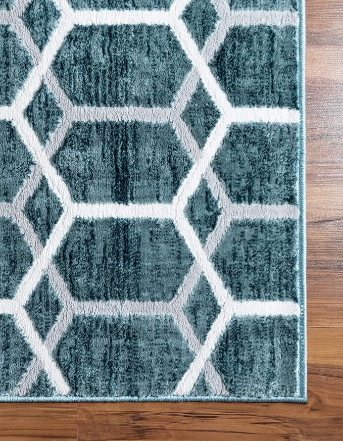 Rugs.com Lattice Trellis Collection Rug – 9' x 12' Blue Low-Pile Rug Perfect for Living Rooms, Large Dining Rooms, Open Floorplans