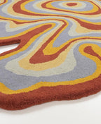 Irregular Shaped Handmade Wool Area Rug | Modern Colourful Stripe Premium Carpet | Perfect for Living Room, Bedroom, Dining Room & Home Decor (Desert, 7x7 ft)