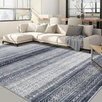Nakagishi 12x15 Area Rug Living Room: Washable Boho Large Neutral Modern Soft Stain Resistant Farmhouse Indoor Floor Rug Non-Slip Carpet for Bedroom Nursery Kids Playroom Office Dining Room- Blue