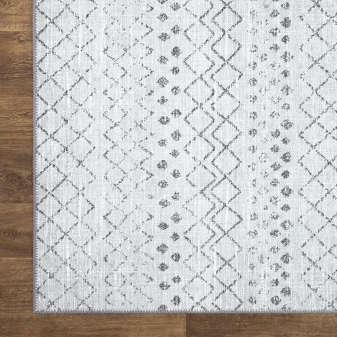 Bloom Rugs Washable Non-Slip 8' x 10' Rug - Ivory/Gray Traditional Moroccan Area Rug for Living Room, Bedroom, Dining Room, and Kitchen - Exact Size: 8' x 10'