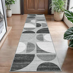 MUJOO Runner Rug Washable,2x8 Area Rugs for Hallways Kitchen Bedroom Entryway Bathroom,Non Slip Carpet Long Mat Indoor,Boho Soft Modern Abstract Black and Grey