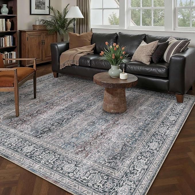 HUGEAR 5x7 Area Rug Purple Machine Washable Rug Vintage Neutral Distressed Mat Soft Non Slip Low Pile Pet Friendly for Living Room Bedroom Dining Room