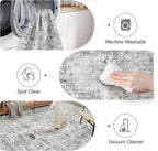 Abstract Rug 5x7 Machine Washable Area Indoor Grey White Low Pile Non-Slip Foldable Thin Accent Rugs for Bedroom Living Room Dining Room
