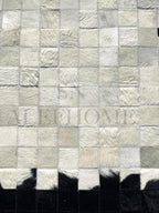 Round Geometric Patchwork Cowhide Leather Area Rug | Washable Non-Slip Carpet for Living Room, Bedroom & Home Décor(9x9 ft_White & Black)