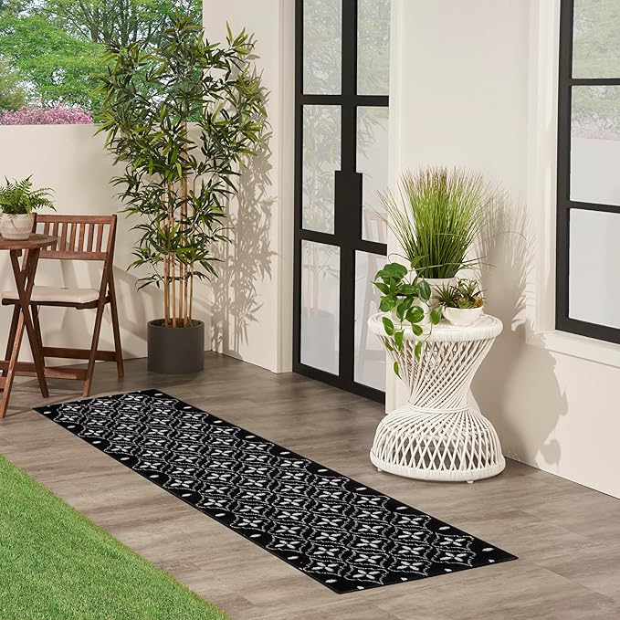 Nourison Home Nourison Essentials Black Ivory 2'2" x 7'6" Area Rug - Easy Clean, Non Shedding, Bed Room, Living Room, Dining Room, Kitchen (8' Runner)