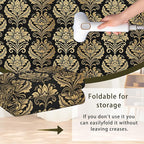 Black Damask Flower Golden Carpet for Living Room, 3x5 Non-Slip Washable Low Pile Abstract Design Rug, Space Saving Area Rug for Bedroom, Dining Room