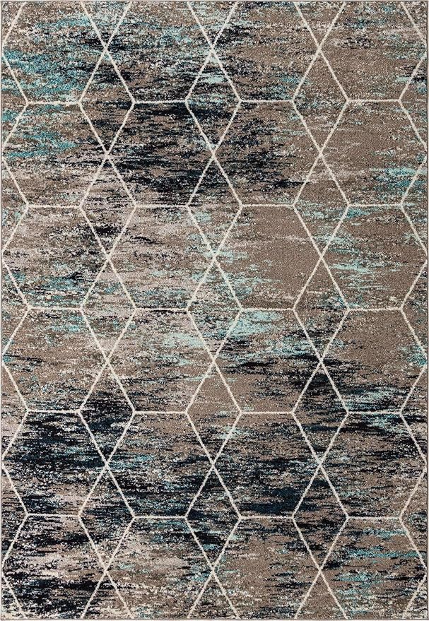 Unique Loom Trellis Frieze Collection Area Rug - Geometric (7' x 10', Blue Multi/ Ivory)