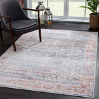 Bloom Rugs Caria Washable Non-Slip 6x9 Rug - Ocean Blue/Brick Traditional Area Rug for Living Room, Bedroom, Dining Room, and Kitchen - Exact Size: 6' x 9'