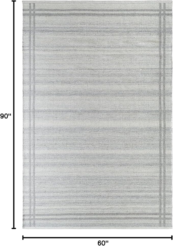 Mark&Day Wool Rugs, 5x8 Janmichael Solid and Border Gray Area Rug, Grey Ivory Carpet for Living Room, Bedroom or Kitchen (5' x 7'6")