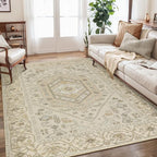 SERISSA 5x7 Boho Area Rug, Washable Non-Slip Rugs for Living Room, Large Beige Rug Ultra Soft Vintage Farmhouse Print Distressed Carpet for Bedroom Dining Room Dorm Office Home Decor