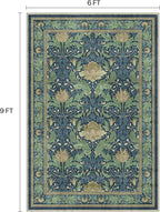 Bavni 6x9 Area Rugs, Floral Machine Washable Rugs for Living Room, Dinning Room, Bedroom, Non Slip Aesthetic Vintage Low Pile Durable Lightweight Farmhouse Rug, Tea Green/Blue