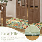 DUKINO 3x5 Area Rug, Floral Non-Slip Indoor Washable Rug with Low Pile & Non-Shedding, Lightwight Boho Design Carpet for Entryway, Bedroom, Kids Room, Living Room, Kitchen, Green