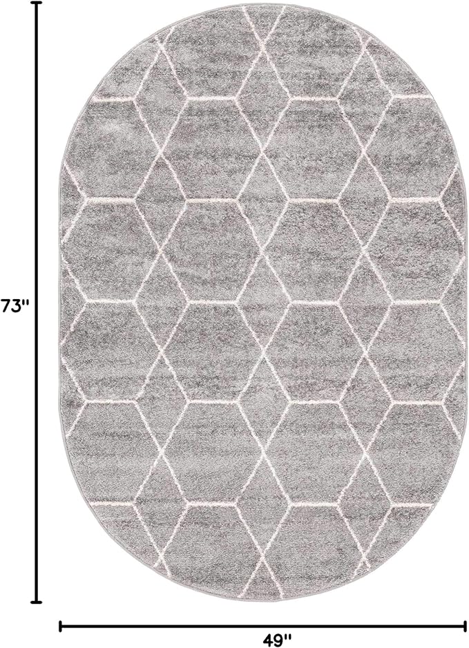 Unique Loom Trellis Frieze Collection Area Rug - Geometric (4' x 6' Oval, Light Gray/ Ivory)