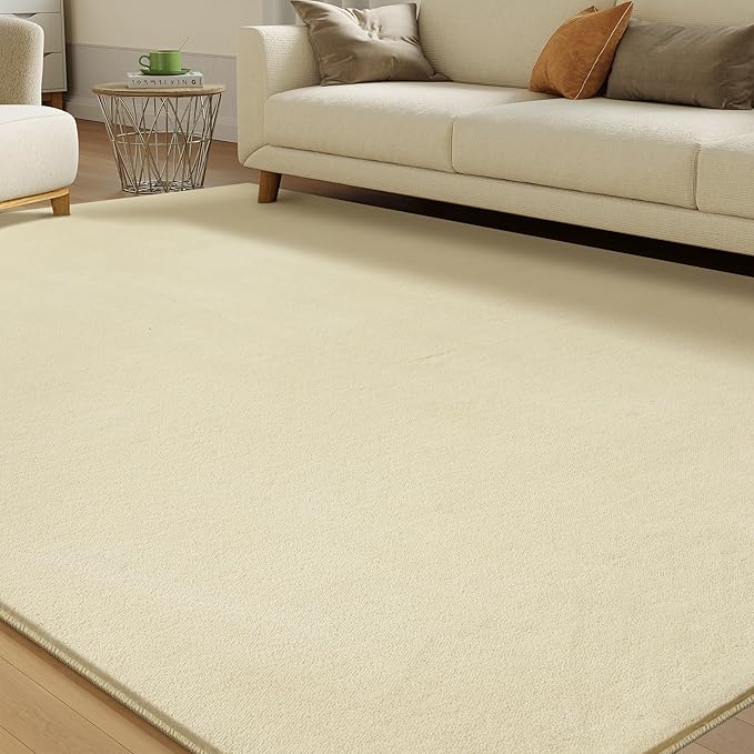 Solid Washable Area Rug - 5x7 Medium Pile Faux Cashmere Carpet for Living Room Bedroom, Light Yellow