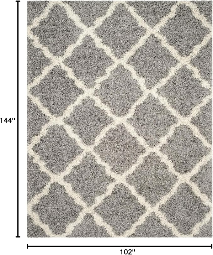 SAFAVIEH Dallas Shag Collection Area Rug - 8'6" x 12', Grey & Ivory, Trellis Design, Non-Shedding & Easy Care, 1.5-inch Thick Ideal for High Traffic Areas in Living Room, Bedroom (SGD257G)
