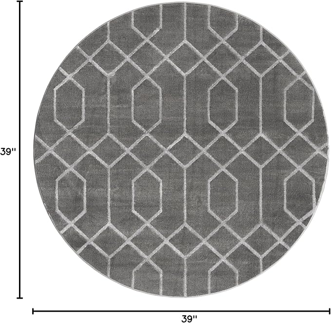 Unique Loom Glam Collection Area Rug - Trellis (3' 3" Round, Gray Silver/ Silver)