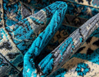 Unique Loom Taftan Collection Border Geometric Tribal Inspired Design Area Rug (8' 0 x 8' 0 Round, Turquoise/ Gray)