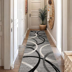 Rugshop Wavy Circles Design Runner Rug, Fade-Resistant Carpet for Hallway, Kitchen, or Entryway, Gray, 2' x 10'