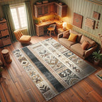 Ambesonne Southwestern Decorative Rug, Geometric Designs with Botanical Forms in Earthy Ethnic Color Palette, Quality Carpet for Bedroom Dorm and Living Room, 2' 2" x 3' 7", Black Brown Grey