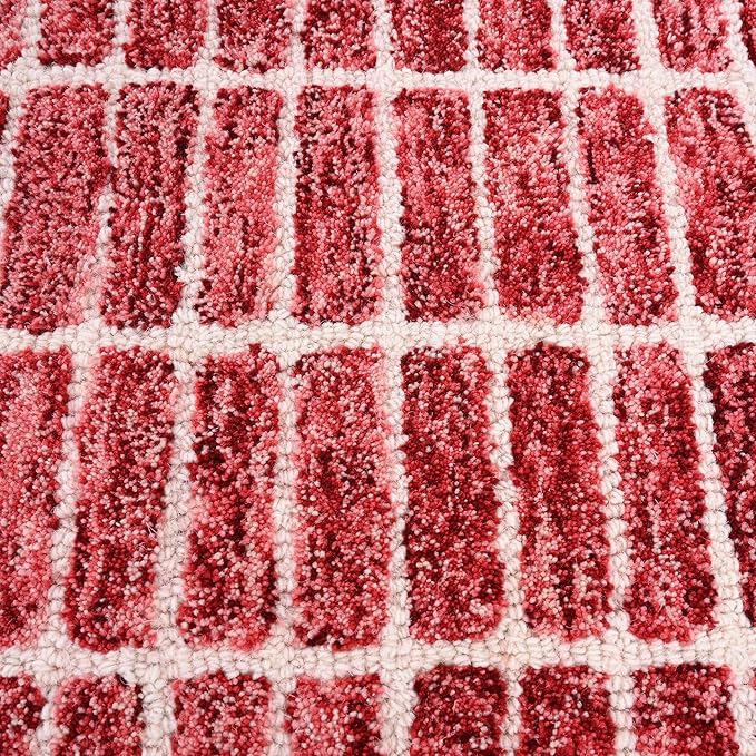 Hand-Tufted 100% Wool Area Rug – Unique Modern Geometric Grid Pattern, Soft Plush Textured Carpet for Living Room, Bedroom, Dining Room & Entryway (Brick Red, 6' x 8')