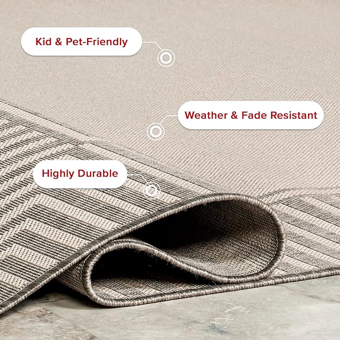 Nuloom Asha Light Grey/Ivory, 4' x 6', Casual, Striped Border, Soft and Cozy, High Traffic, Stain Resistant, Easy Clean, Durable Area Rug for Indoor/Outdoor Patio, Deck, Porch, Garden, Courtyard