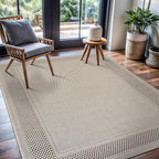 CAMILSON Easy Jute Rug 8x10, Indoor Outdoor Off-White Color Fiber Area Rugs for Entry, Living Room and Bedroom Rug, Bordered Boho Woven Design, Easy-Cleaning, Washable Outside Carpet (8 x 10)
