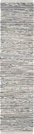 SAFAVIEH Rag Rug Collection Runner Rug - 2'3" x 9', Grey, Handmade Boho Stripe Cotton, Ideal for High Traffic Areas in Living Room, Bedroom (RAR121A)