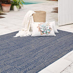 FH Home Flat Woven Outdoor Rug - Waterproof, Easy to Clean, Stain resistant - Premium Polypropylene Yarn - Modern Abstract - Patio, Deck, Porch, Balcony,Laundry Room - Suez - Blue - 3ft 11in x 5ft 6in