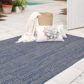 FH Home Flat Woven Outdoor Rug - Waterproof, Easy to Clean, Stain Resistant - Premium Polypropylene Yarn - Modern Abstract - Patio, Porch, Deck, Balcony - Suez - Blue - 5ft 2in x 7ft 6in