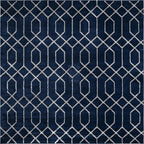 Unique Loom Marilyn Monroe Glam Collection Area Rug - Trellis (7' 10" Square, Navy Blue Silver/ Silver)