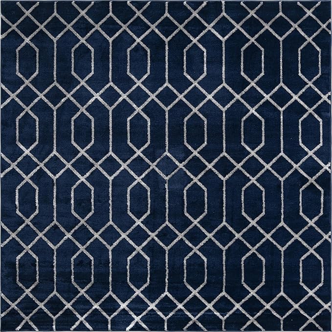 Unique Loom Marilyn Monroe Glam Collection Area Rug - Trellis (7' 10" Square, Navy Blue Silver/ Silver)