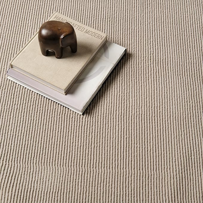 Revival Rugs Stripe 5'3"x8' Washable Area Rug for Living Room Bedroom - 100% Recycled Oeko-TEX Certified, Medium Pile, Taupe