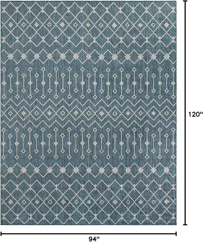 Unique Loom Outdoor Trellis Collection Area Rug - Tribal Trellis (7' 10" x 10' Rectangle Teal/Ivory)