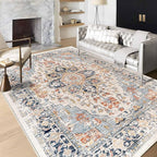 Enkor Area Soft Rugs 6x9 Washable Non Slip Boho Floor Rugs for Living Room Bedroom, Vintage Style Farmhouse Mat for Kitchen Entryway Orange & Black