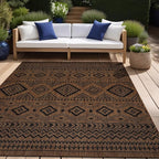 Beverly Rug Waikiki Boho Indoor Outdoor Rug 8x10, Washable Outside Carpet for Patio, Deck, Porch, Bohemian Area Rug, Farmhouse Rugs, Aztec Tribal Rug, Nut Brown and Black