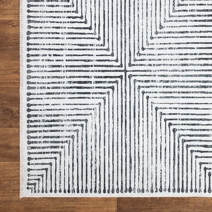Bloom Rugs Caria Washable Non-Slip 6x9 Rug - Ivory/Black Striped Area Rug for Living Room, Bedroom, Dining Room, and Kitchen - Exact Size: 6' x 9'