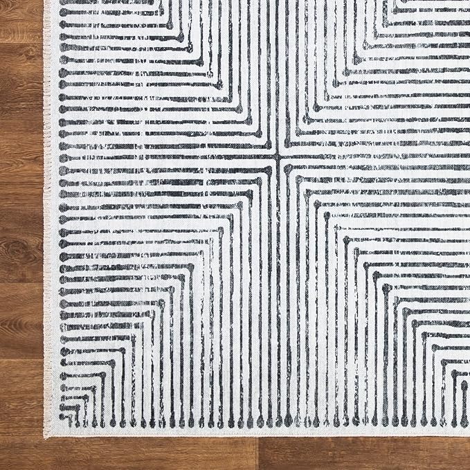 Bloom Rugs Caria Washable Non-Slip 5x7 Rug - Ivory/Black Striped Area Rug for Living Room, Bedroom, Dining Room, and Kitchen - Exact Size: 5' x 7'