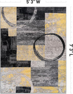 Rugshop Contemporary Circle Design Area Rug, Carpet with Jute Backing for Living Room, Bedroom, or Dining Room, Yellow, 5'3" x 7'3"